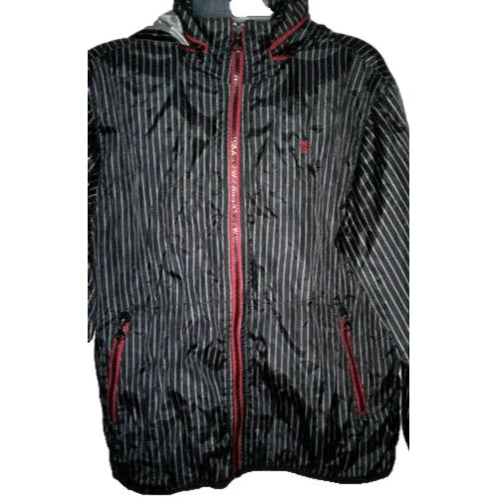 Old Navy Black Red Gray Striped Thin Lightweight Zipper Hoodie Jacket Boy Size M
